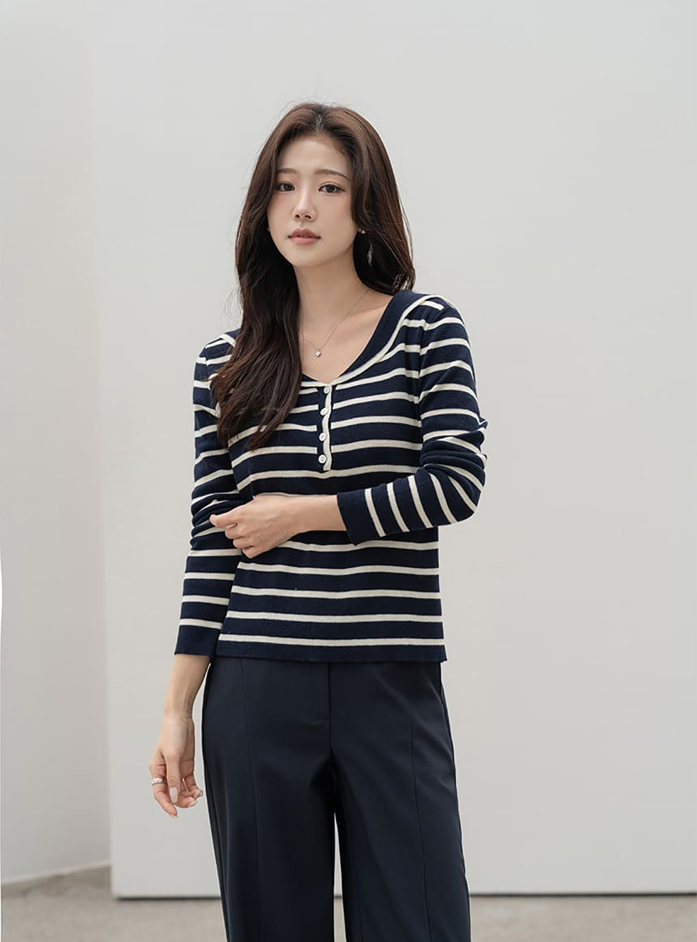 水手領條紋針織上衣,KOREA,360016,水手領條紋針織上衣,領500,999免運