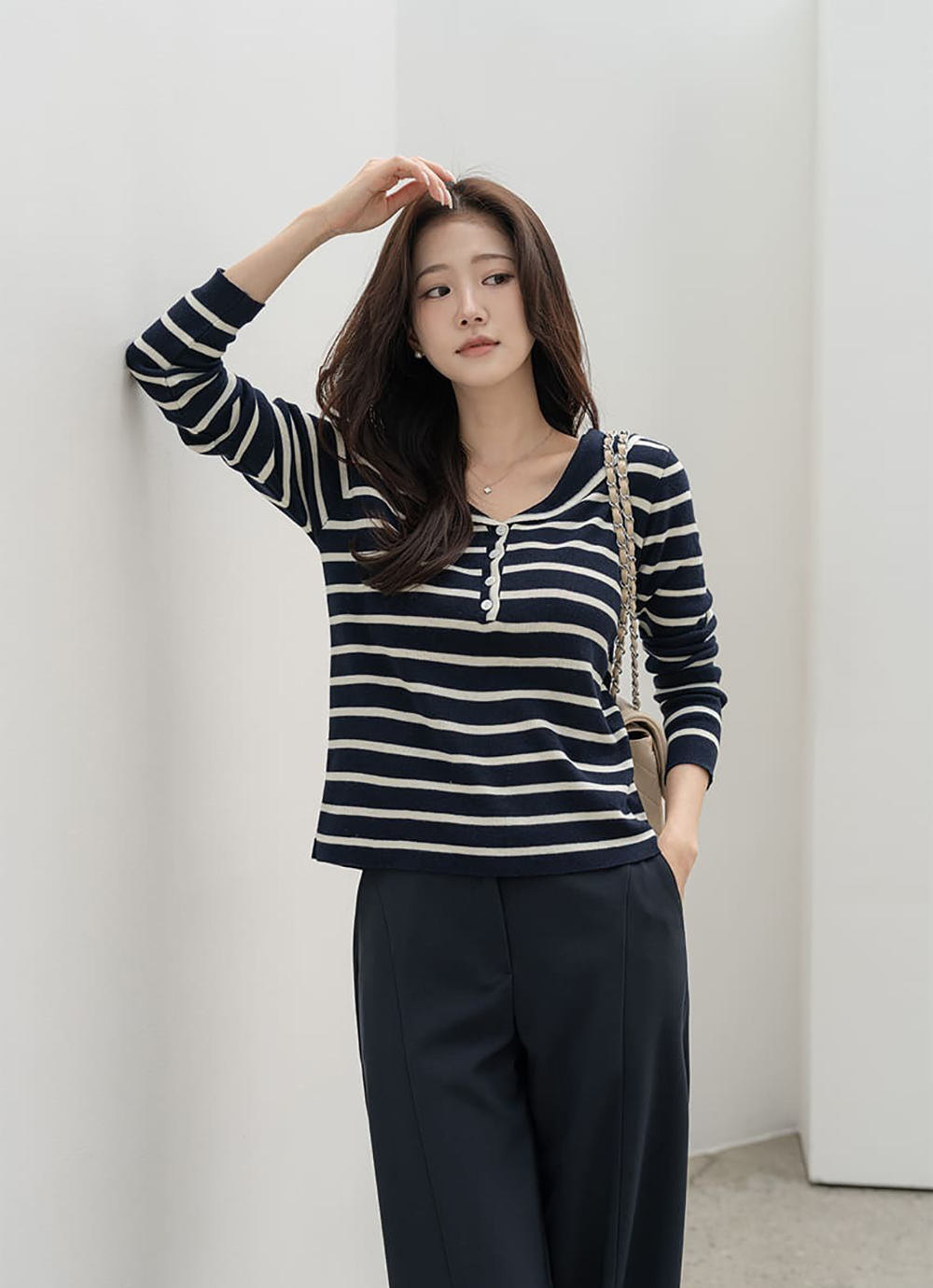 水手領條紋針織上衣,KOREA,360016,水手領條紋針織上衣,領500,999免運