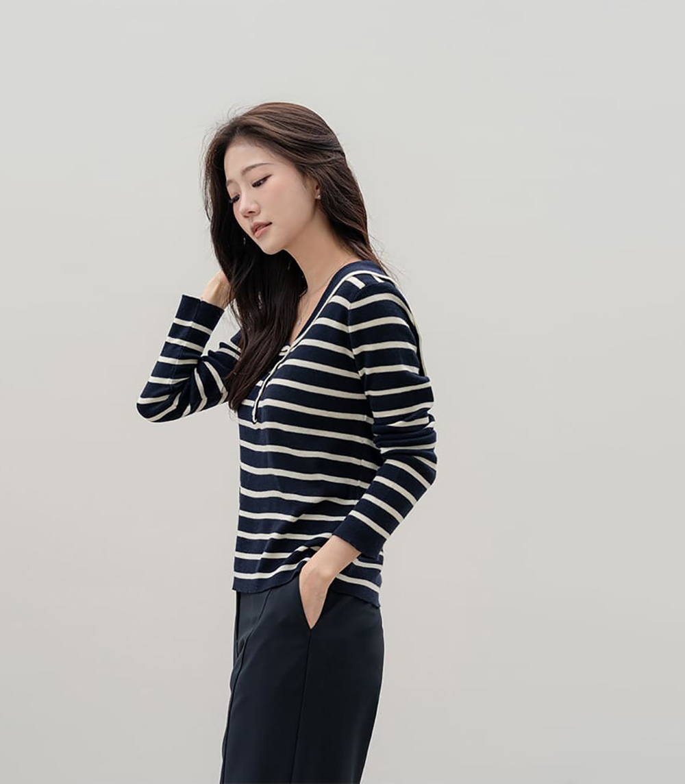水手領條紋針織上衣,KOREA,360016,水手領條紋針織上衣,領500,999免運