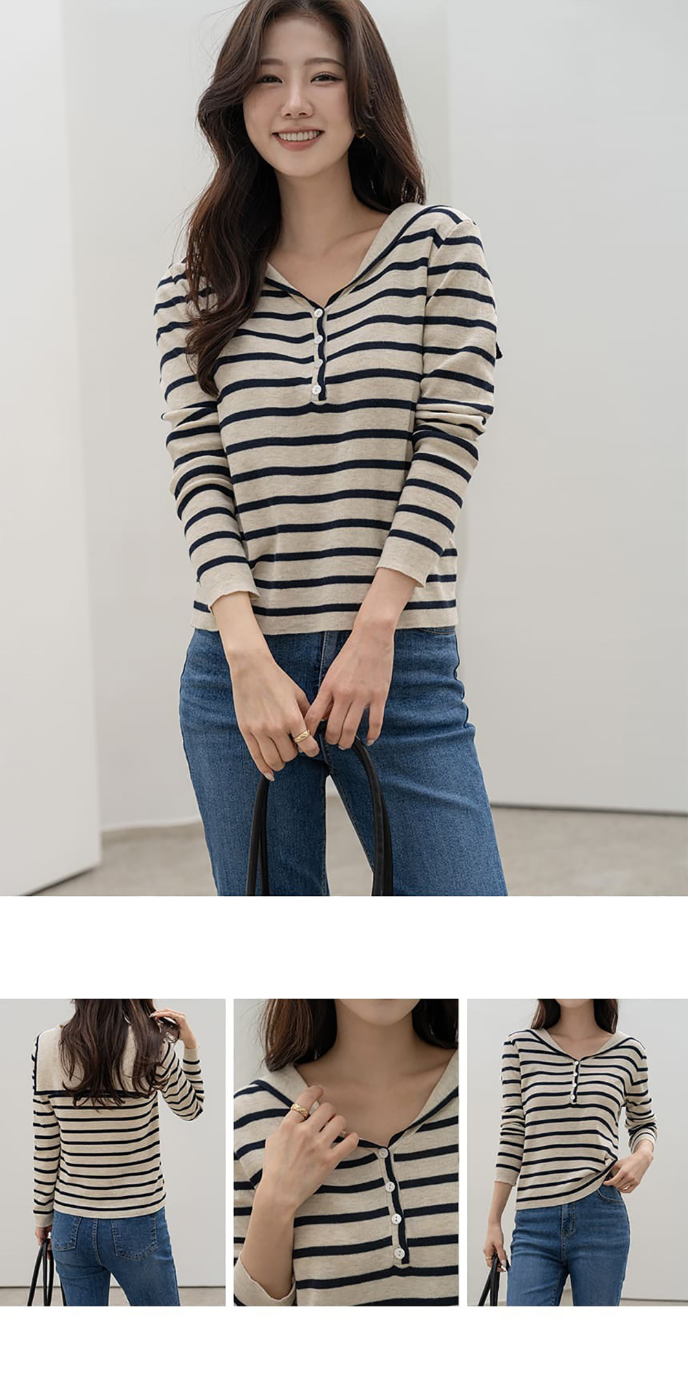 水手領條紋針織上衣,KOREA,360016,水手領條紋針織上衣,領500,999免運