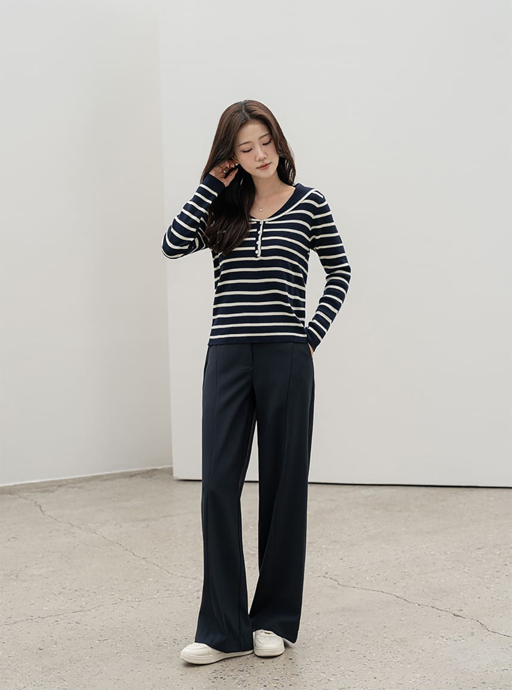 水手領條紋針織上衣,KOREA,360016,水手領條紋針織上衣,領500,999免運