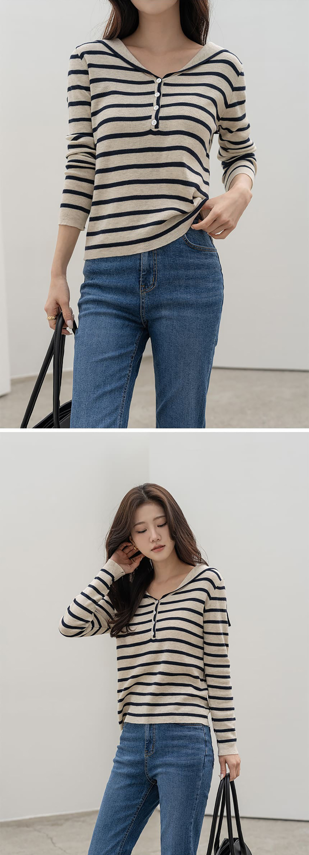 水手領條紋針織上衣,KOREA,360016,水手領條紋針織上衣,領500,999免運