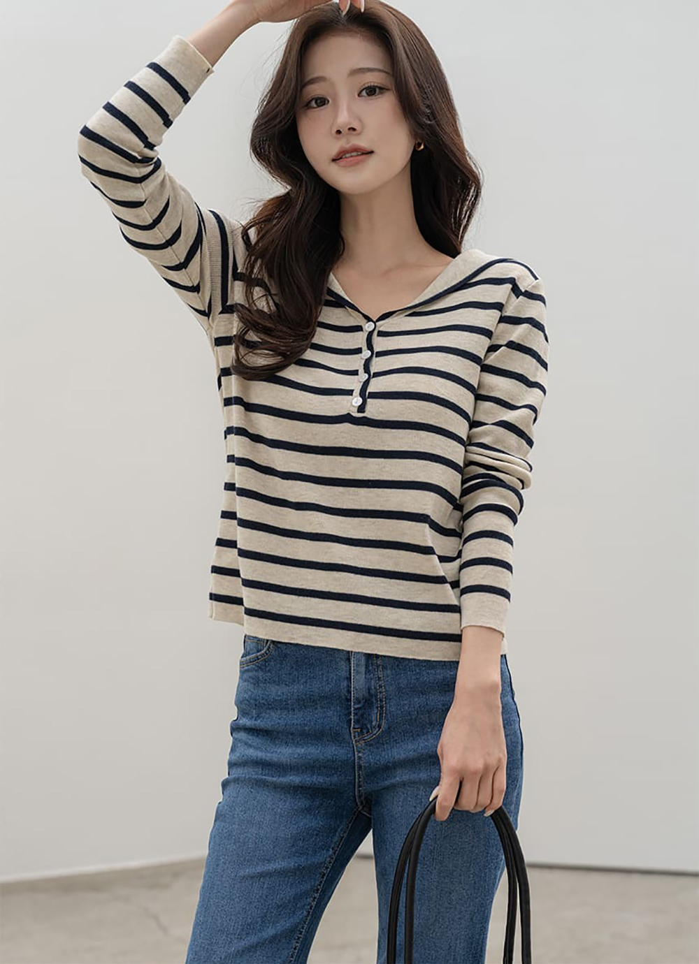 水手領條紋針織上衣,KOREA,360016,水手領條紋針織上衣,領500,999免運