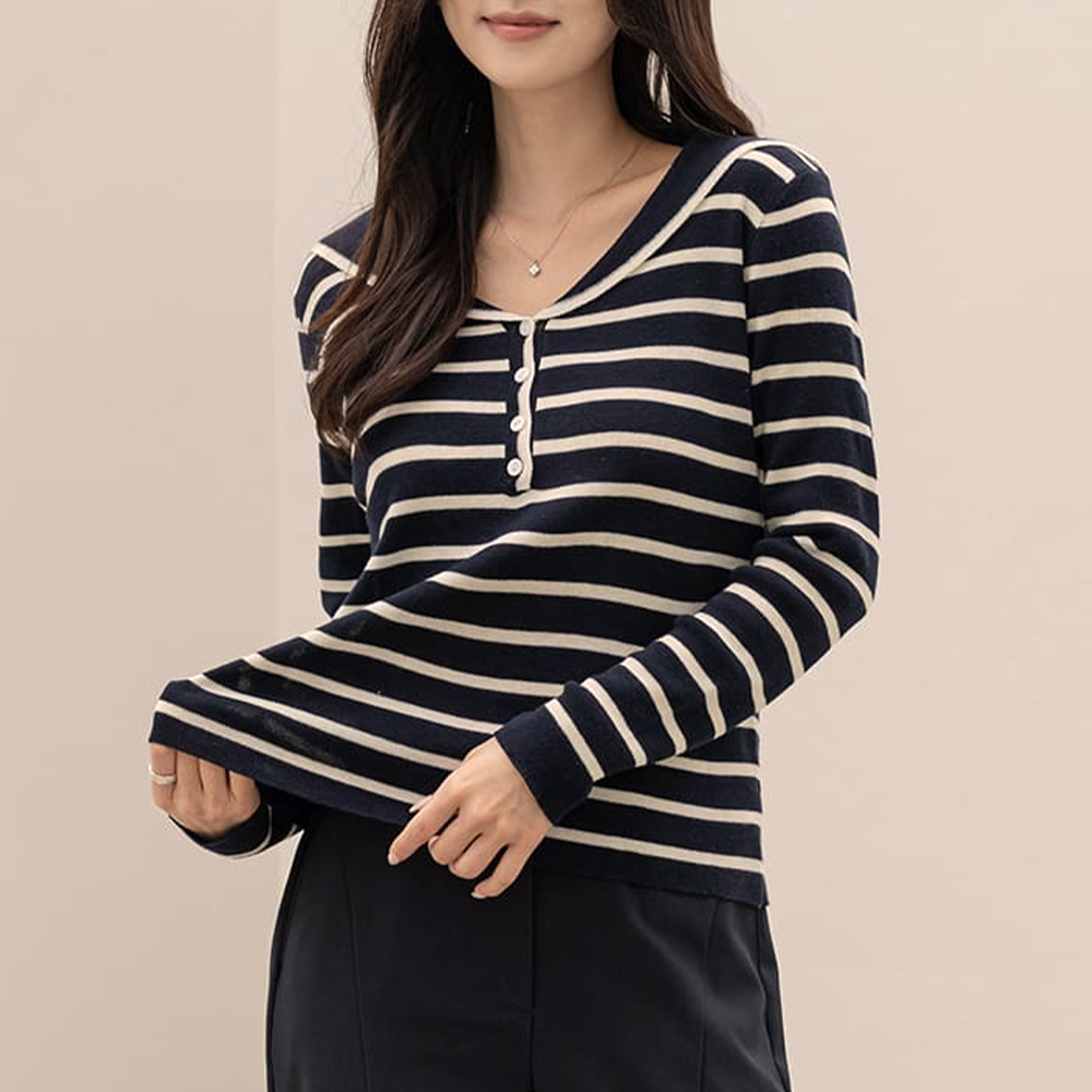水手領條紋針織上衣