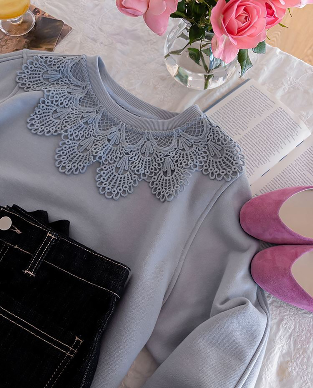 浪漫蕾絲花邊領上衣,KOREA,360044,浪漫蕾絲花邊領上衣,領500,999免運