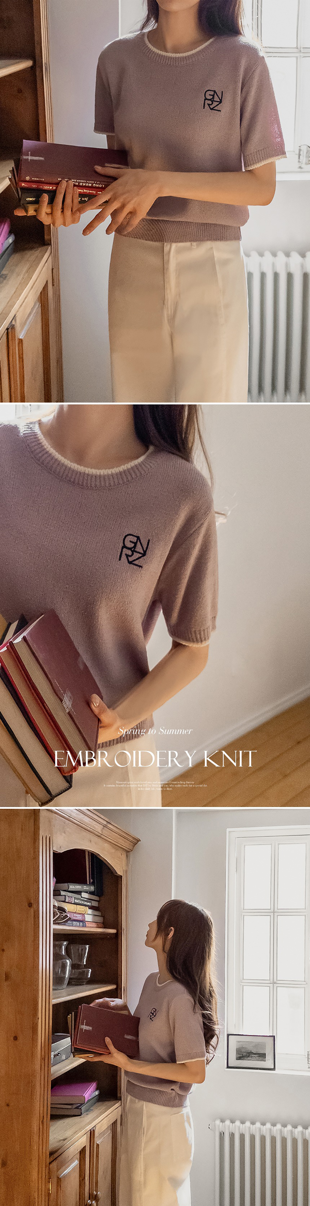 刺繡撞色滾邊針織上衣,KOREA,360049,刺繡撞色滾邊針織上衣,周新品優惠,NEWARRIVAL