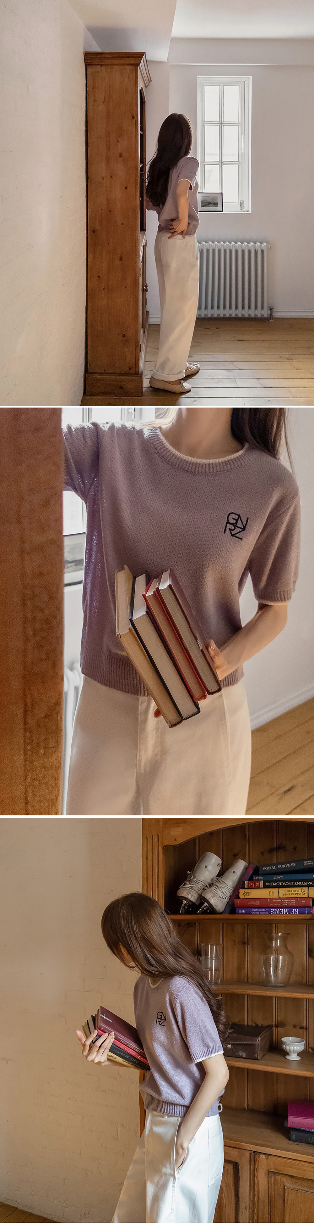 刺繡撞色滾邊針織上衣,KOREA,360049,刺繡撞色滾邊針織上衣,周新品優惠,NEWARRIVAL