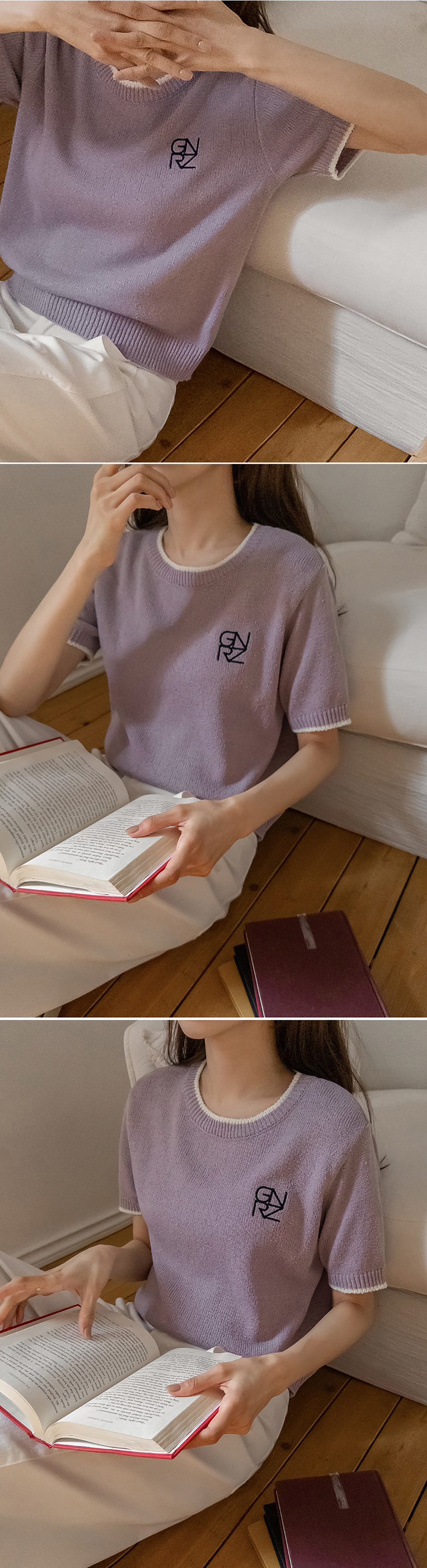 刺繡撞色滾邊針織上衣,KOREA,360049,刺繡撞色滾邊針織上衣,周新品優惠,NEWARRIVAL