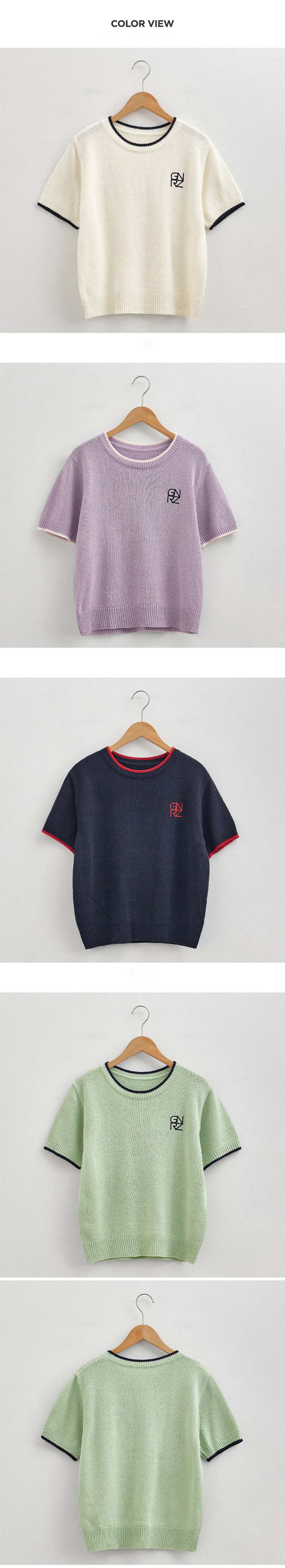 刺繡撞色滾邊針織上衣,KOREA,360049,刺繡撞色滾邊針織上衣,周新品優惠,NEWARRIVAL