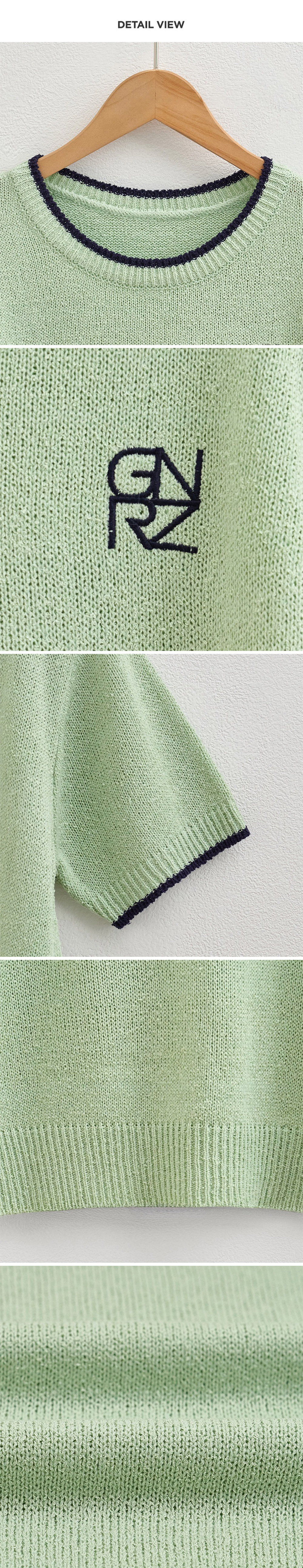 刺繡撞色滾邊針織上衣,KOREA,360049,刺繡撞色滾邊針織上衣,周新品優惠,NEWARRIVAL