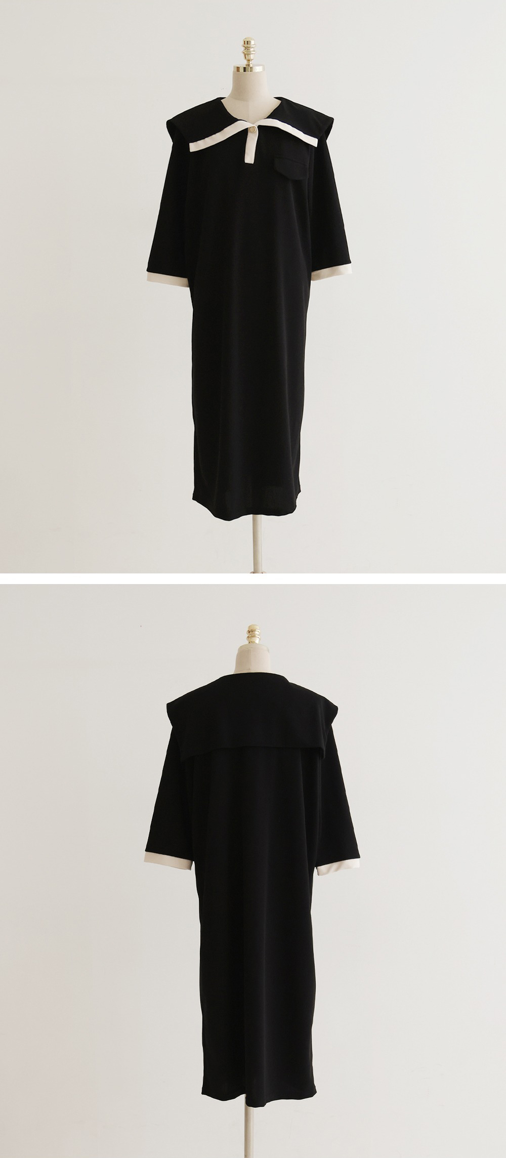 水手領撞色寬版洋裝,背心,KOREA,360081,水手領撞色寬版洋裝,999免運