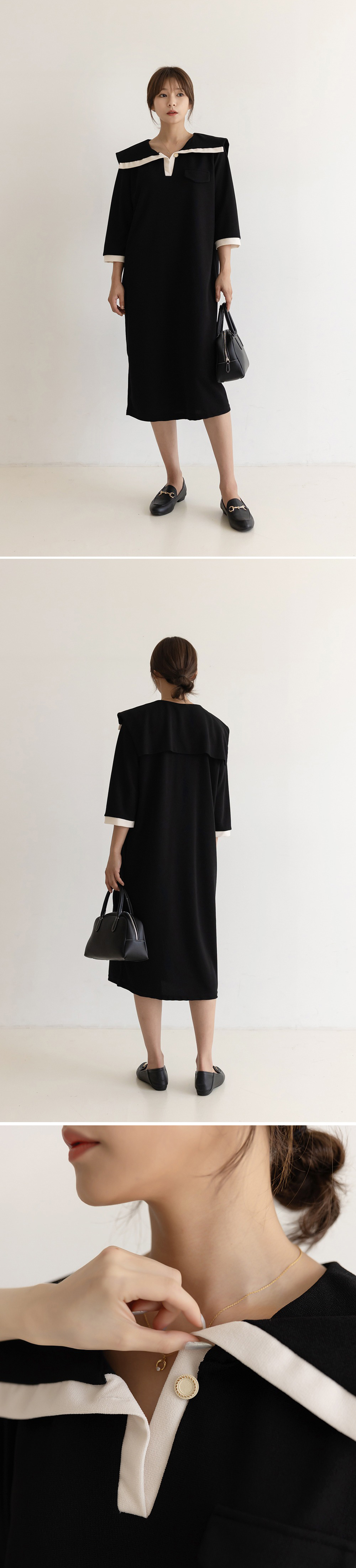 水手領撞色寬版洋裝,背心,KOREA,360081,水手領撞色寬版洋裝,999免運