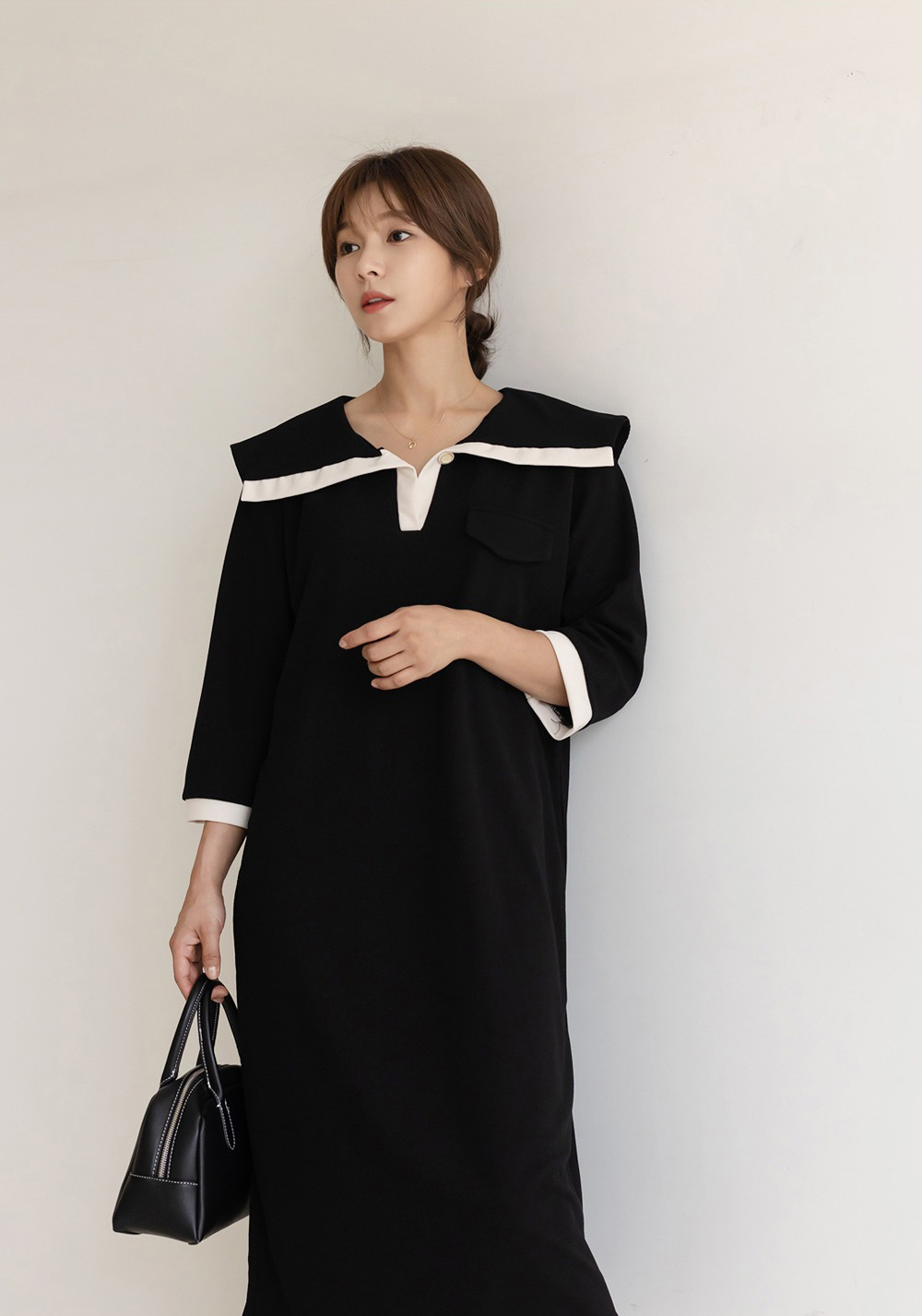 水手領撞色寬版洋裝,背心,KOREA,360081,水手領撞色寬版洋裝,999免運