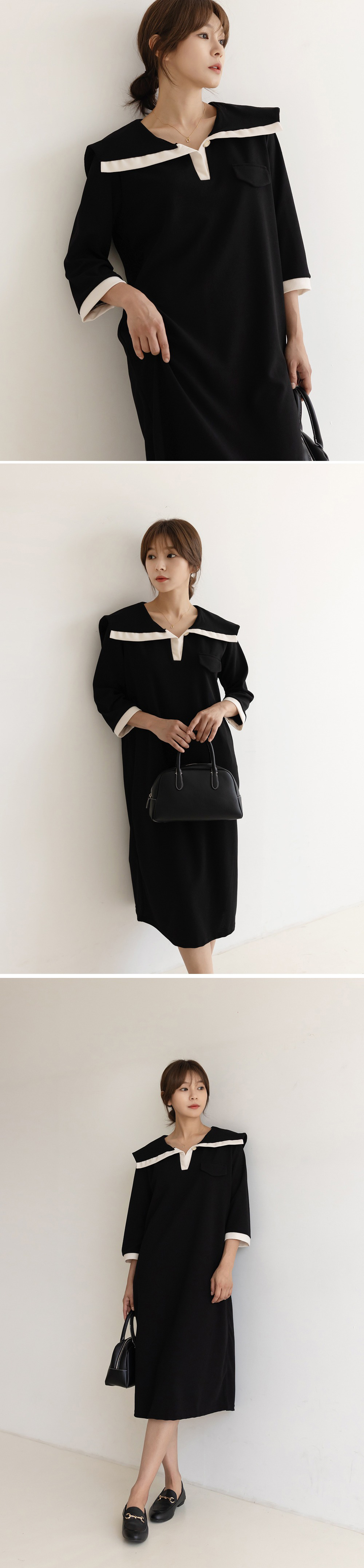 水手領撞色寬版洋裝,背心,KOREA,360081,水手領撞色寬版洋裝,999免運