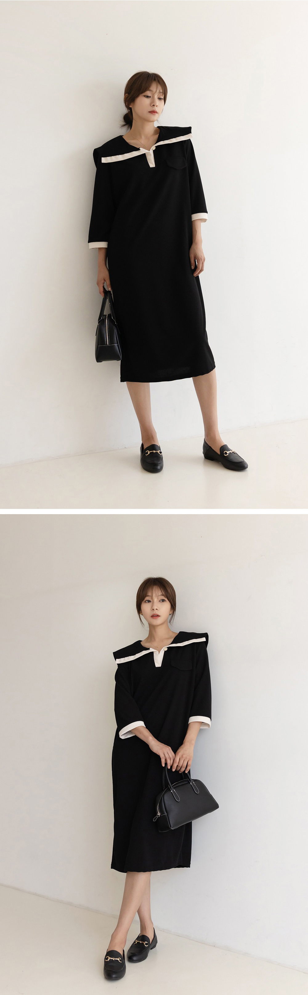 水手領撞色寬版洋裝,背心,KOREA,360081,水手領撞色寬版洋裝,999免運