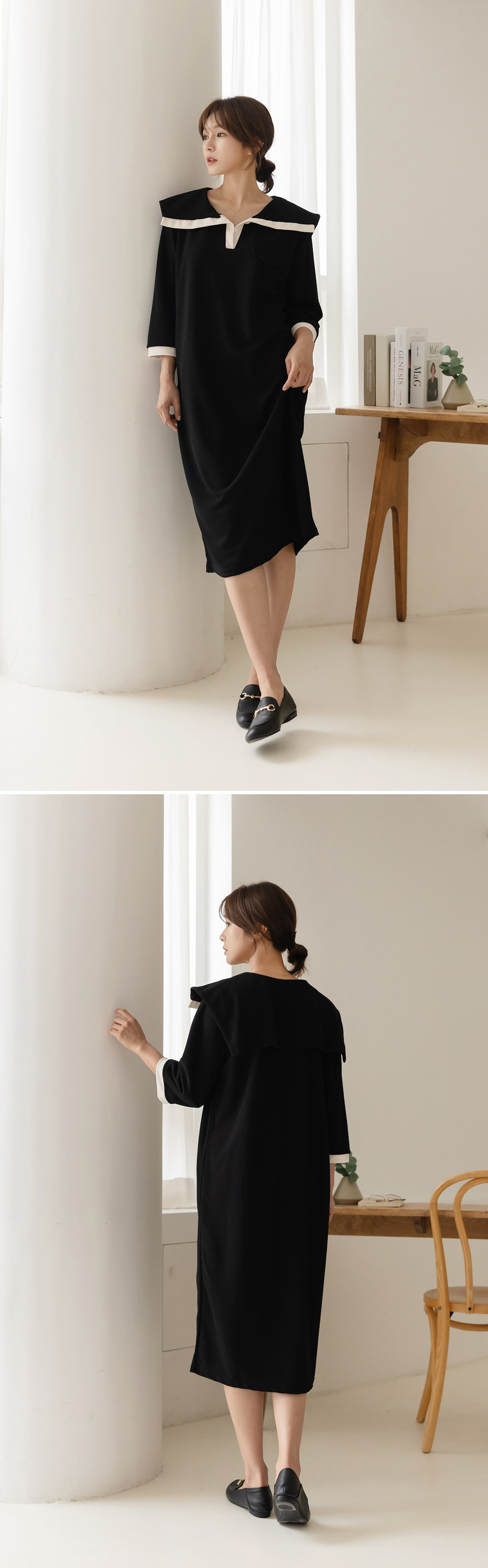 水手領撞色寬版洋裝,背心,KOREA,360081,水手領撞色寬版洋裝,999免運