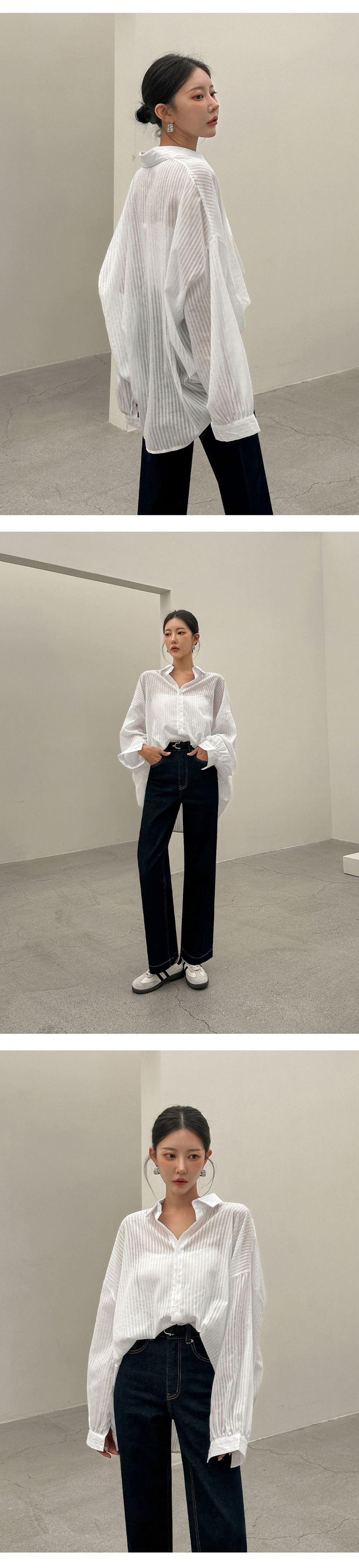 微透寬鬆條紋長袖襯衫,KOREA,360911,微透寬鬆條紋長袖襯衫,領500,999免運