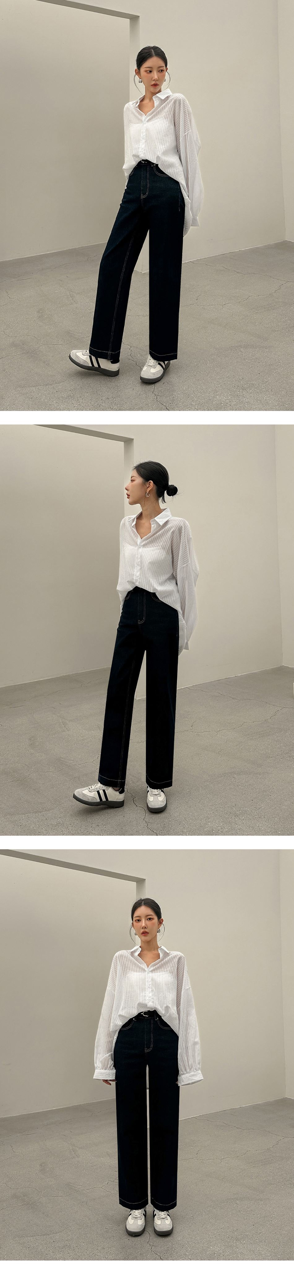 微透寬鬆條紋長袖襯衫,KOREA,360911,微透寬鬆條紋長袖襯衫,領500,999免運