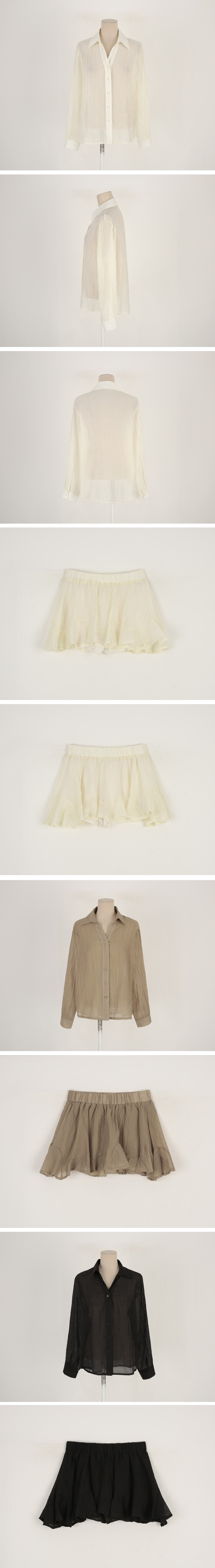 微透雪紡襯衫短裙套裝,KOREA,360912,微透雪紡襯衫短裙套裝,領500,999免運