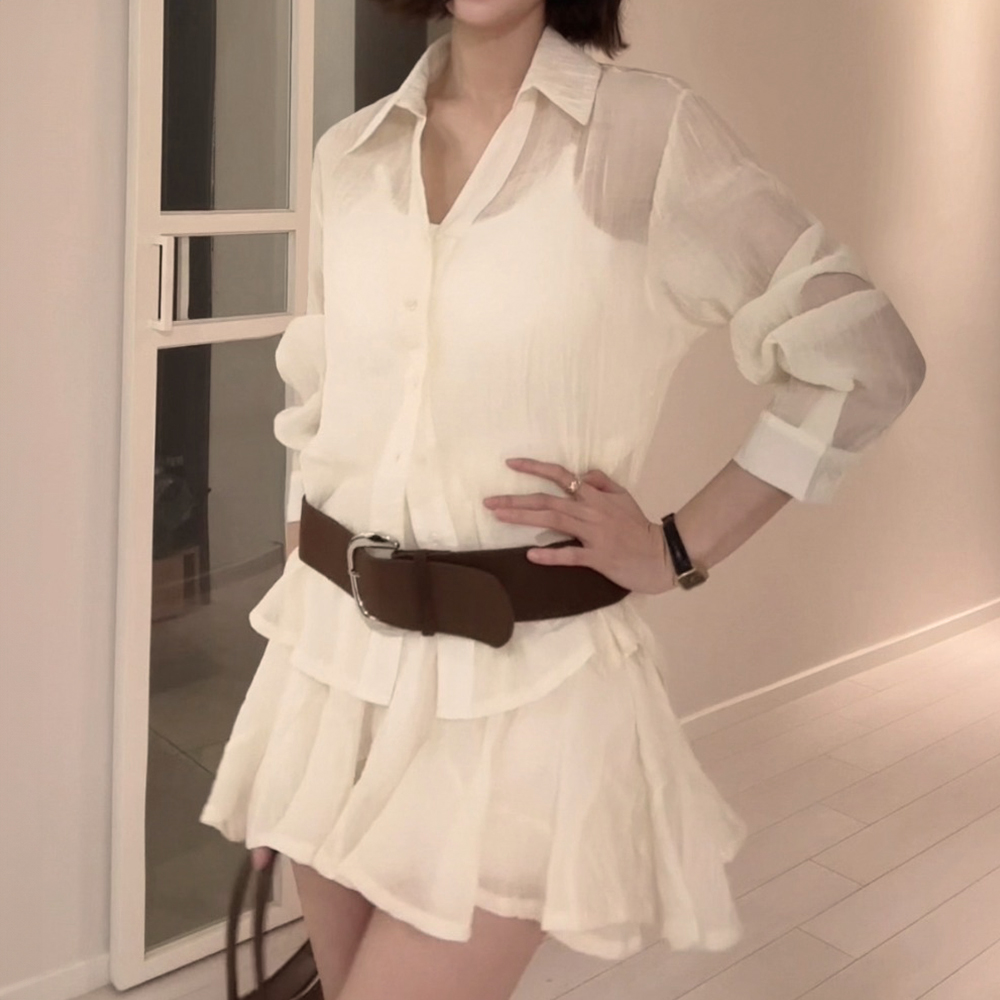 微透雪紡襯衫短裙套裝