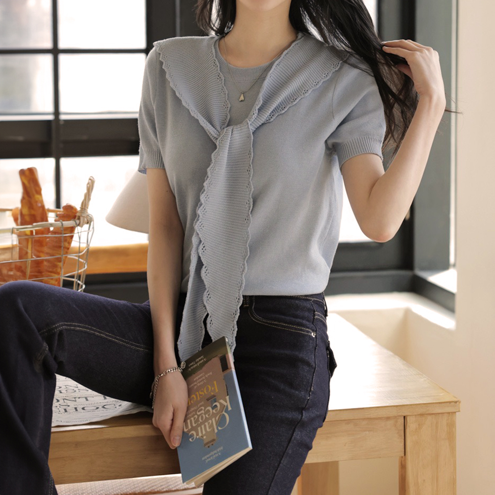 鏤空設計披肩針織上衣