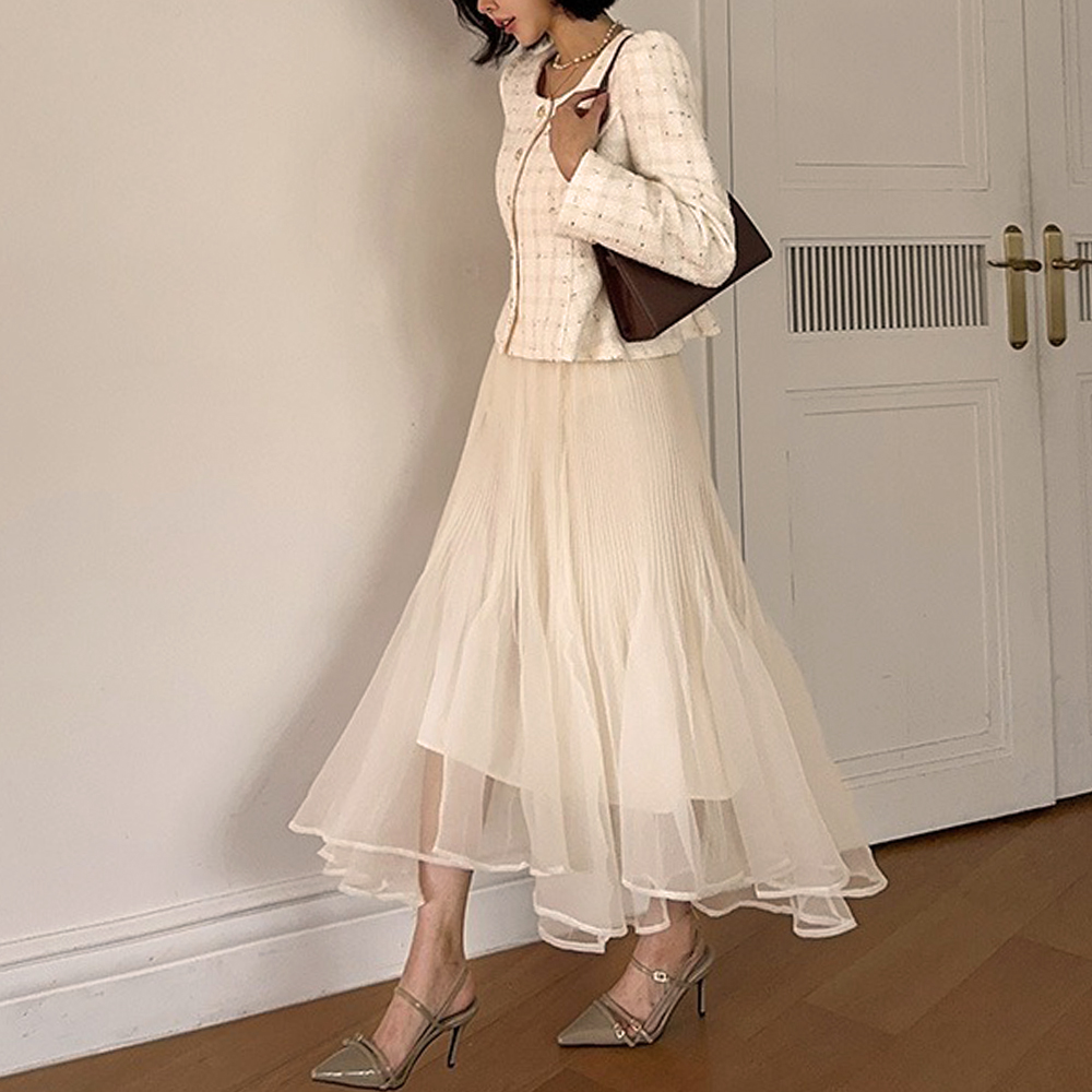 浪漫優雅百褶長紗裙