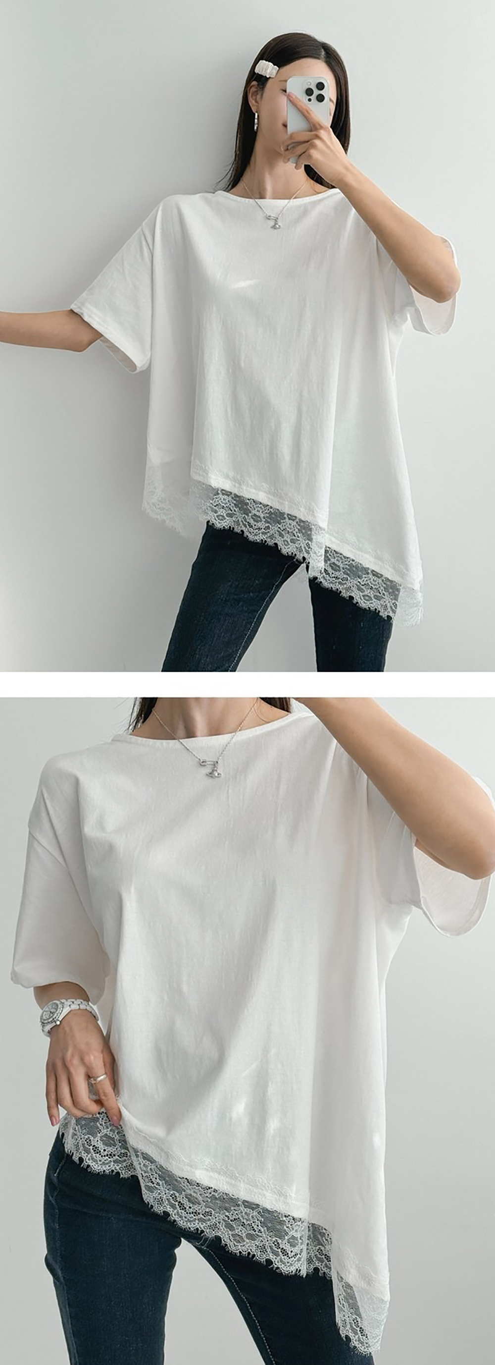 不對稱蕾絲拼接上衣,KOREA,359624,不對稱蕾絲拼接上衣,領500,999免運