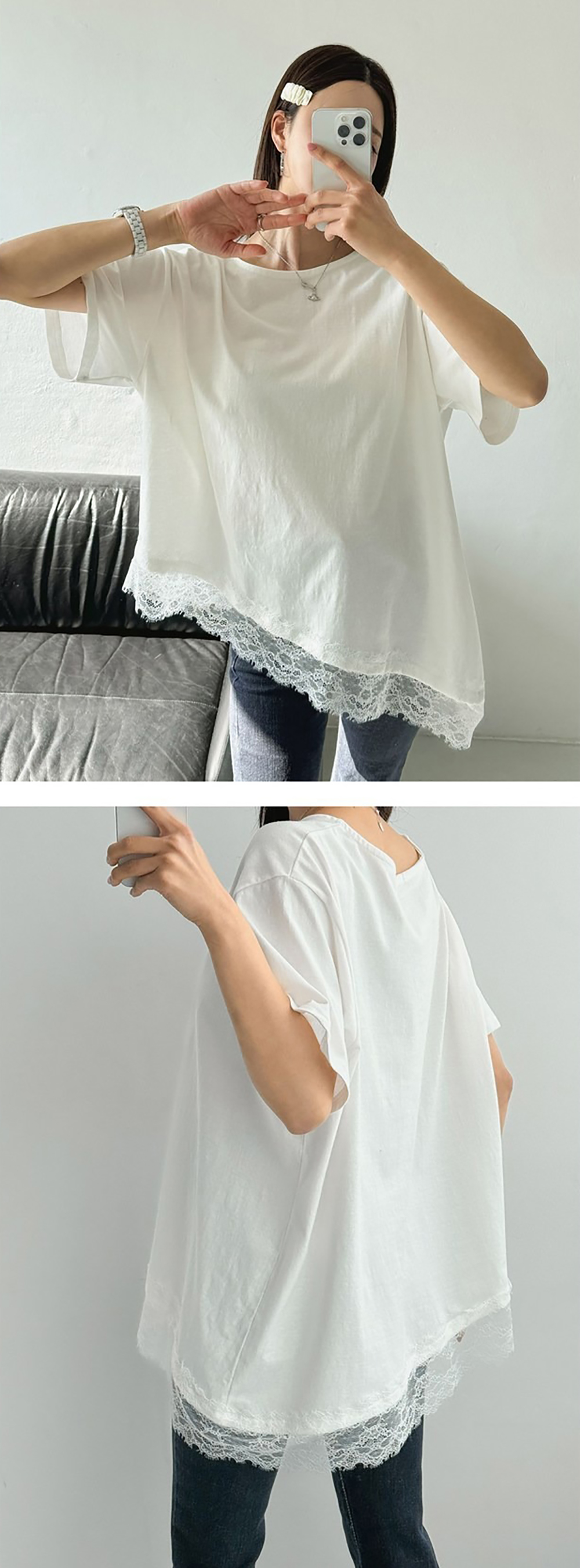 不對稱蕾絲拼接上衣,KOREA,359624,不對稱蕾絲拼接上衣,領500,999免運