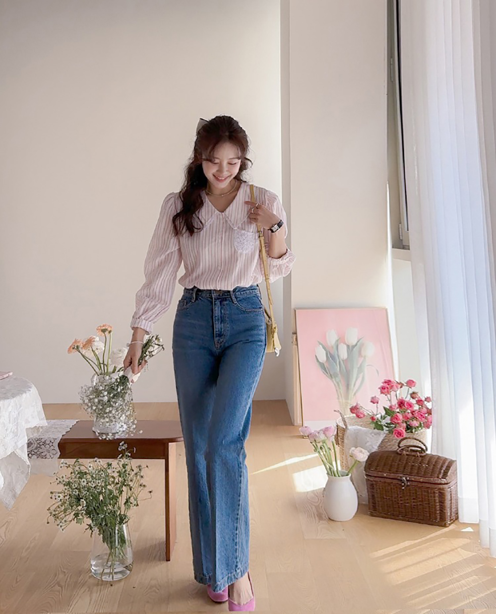 蕾絲花邊領泡泡袖襯衫,KOREA,360564,蕾絲花邊領泡泡袖襯衫,領500,999免運