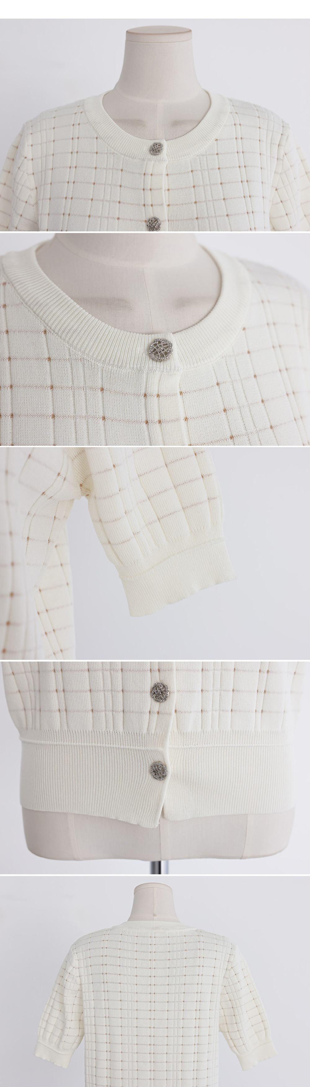 優雅銀釦壓紋針織上衣,KOREA,360633,優雅銀釦壓紋針織上衣,領500,999免運