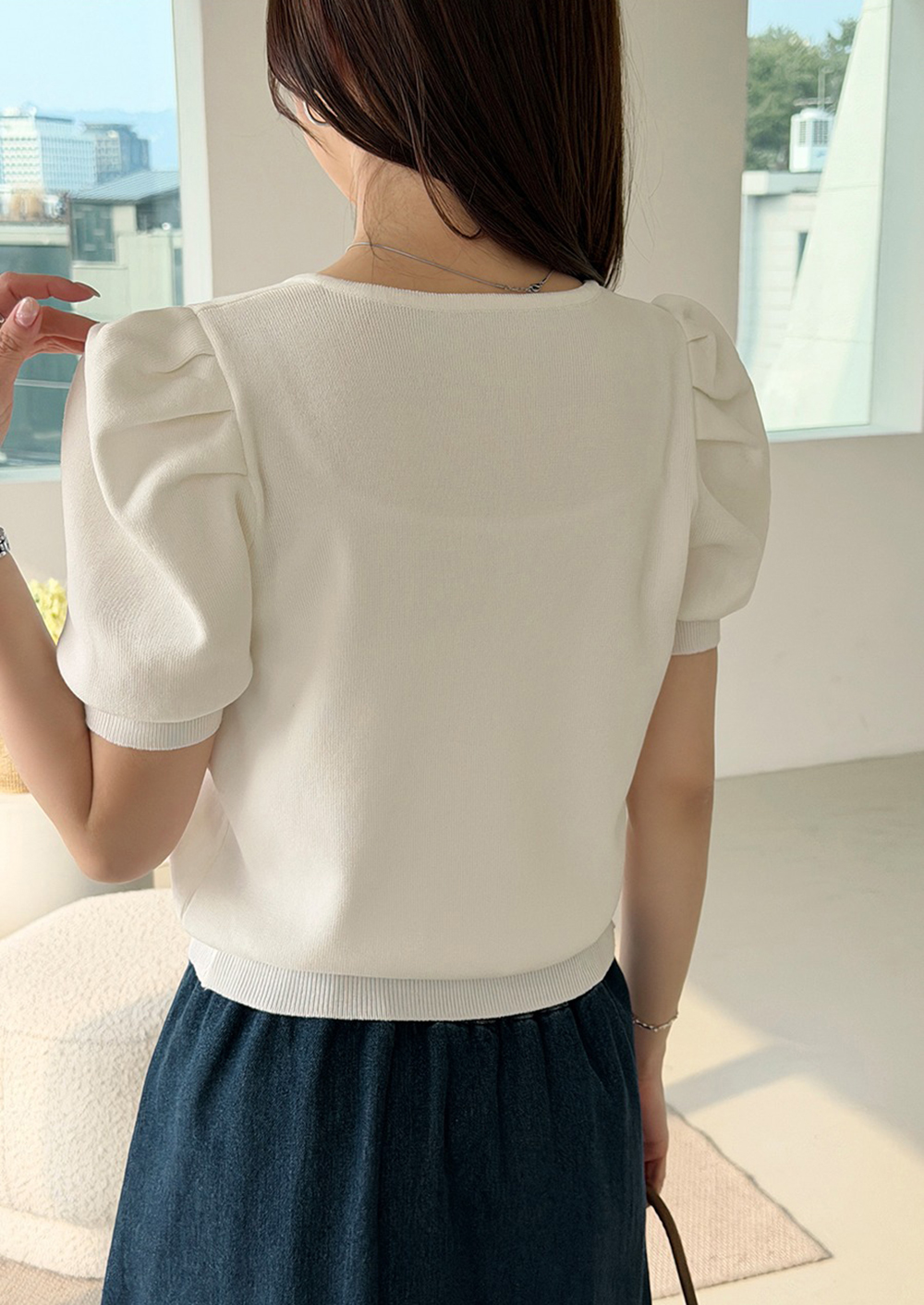 方領蕾絲泡泡袖上衣,KOREA,360634,方領蕾絲泡泡袖上衣,領500,999免運