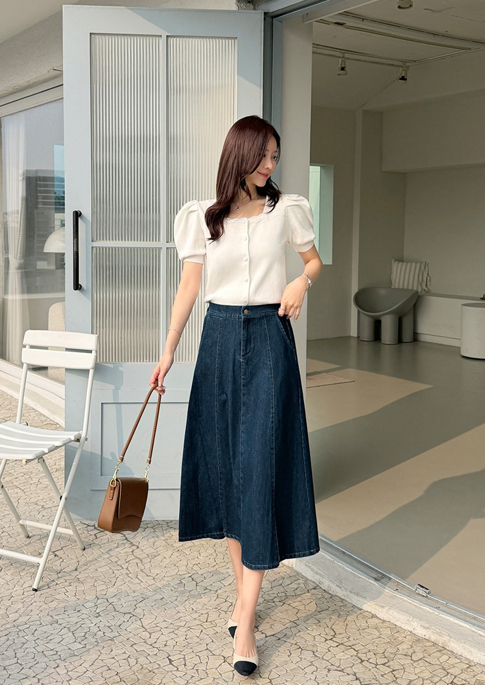 方領蕾絲泡泡袖上衣,KOREA,360634,方領蕾絲泡泡袖上衣,領500,999免運