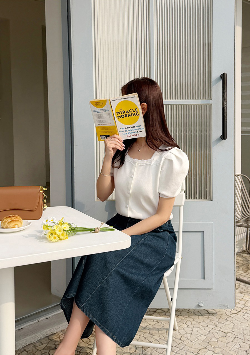 方領蕾絲泡泡袖上衣,KOREA,360634,方領蕾絲泡泡袖上衣,領500,999免運