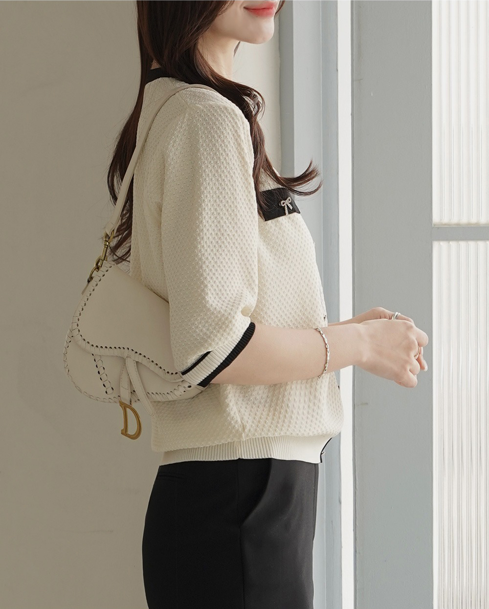 簡約甜美撞色針織上衣,KOREA,360635,簡約甜美撞色針織上衣,領500,999免運