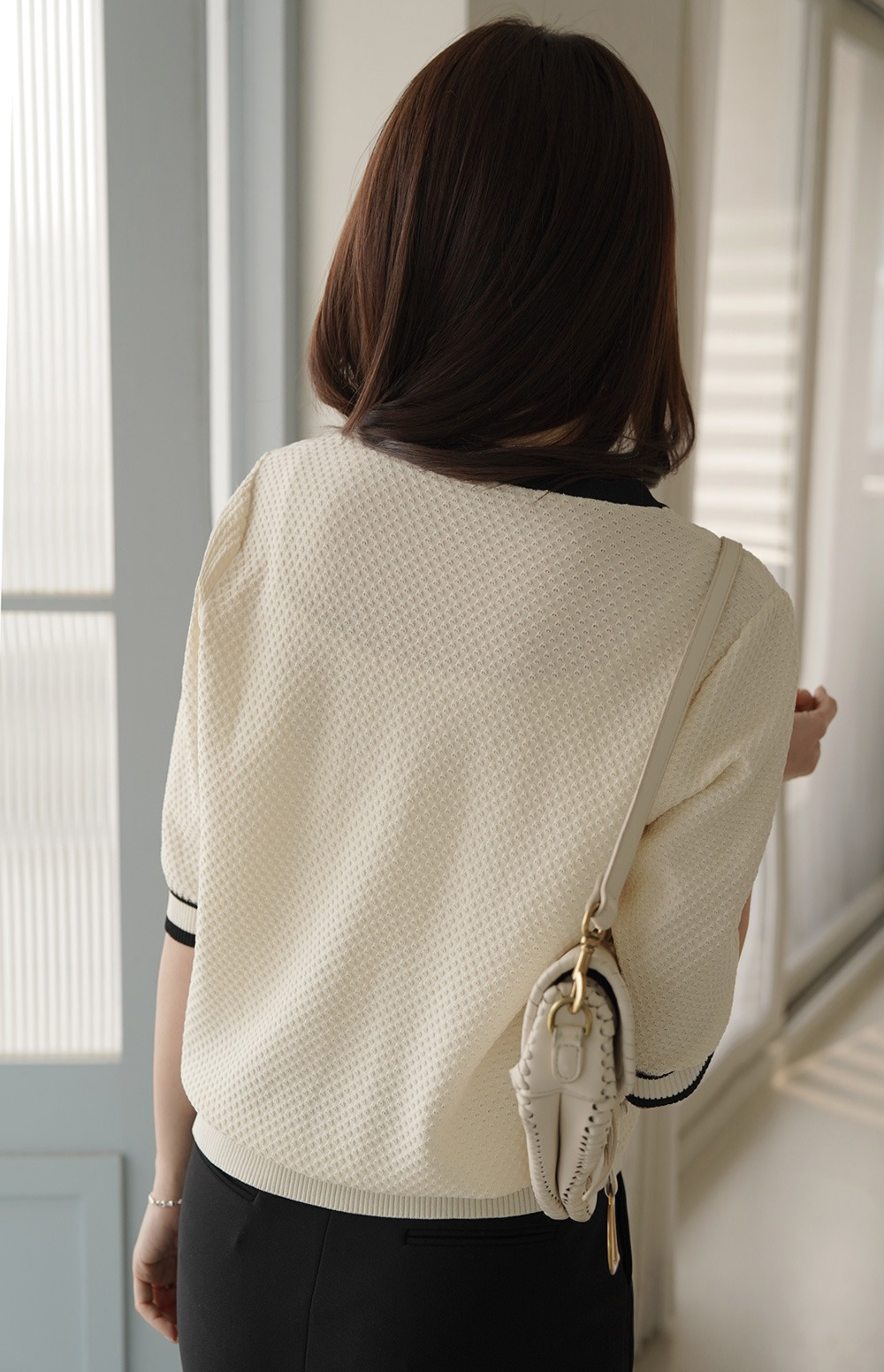 簡約甜美撞色針織上衣,KOREA,360635,簡約甜美撞色針織上衣,領500,999免運