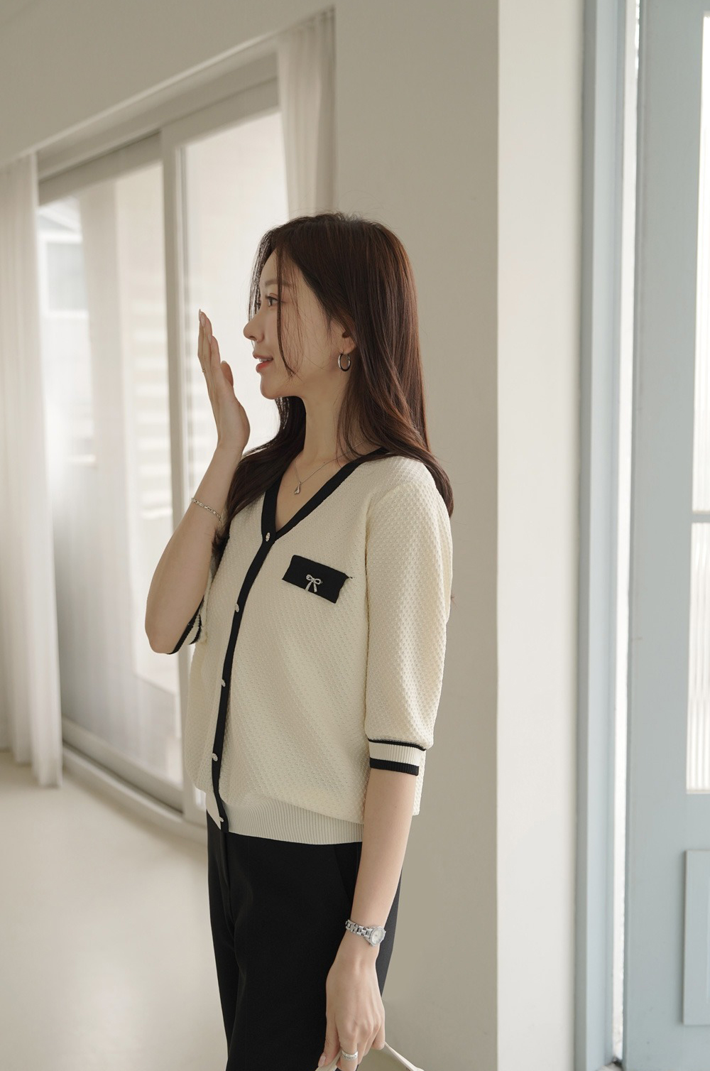 簡約甜美撞色針織上衣,KOREA,360635,簡約甜美撞色針織上衣,領500,999免運