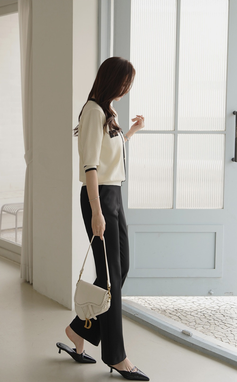 簡約甜美撞色針織上衣,KOREA,360635,簡約甜美撞色針織上衣,領500,999免運