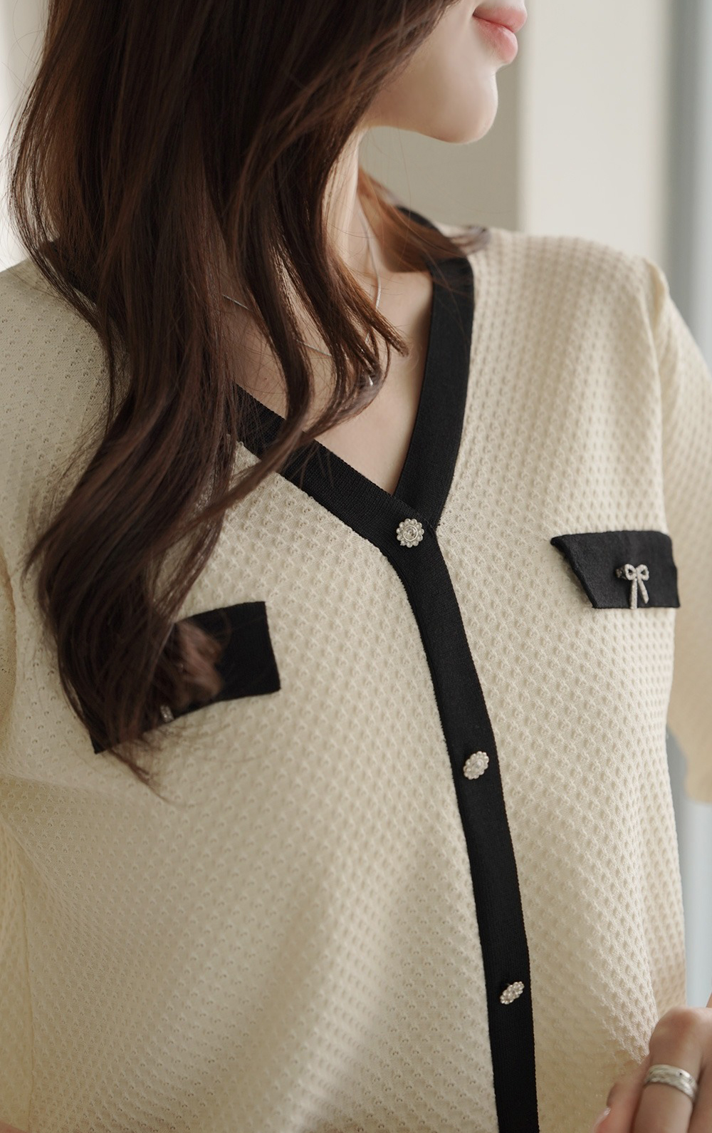 簡約甜美撞色針織上衣,KOREA,360635,簡約甜美撞色針織上衣,領500,999免運