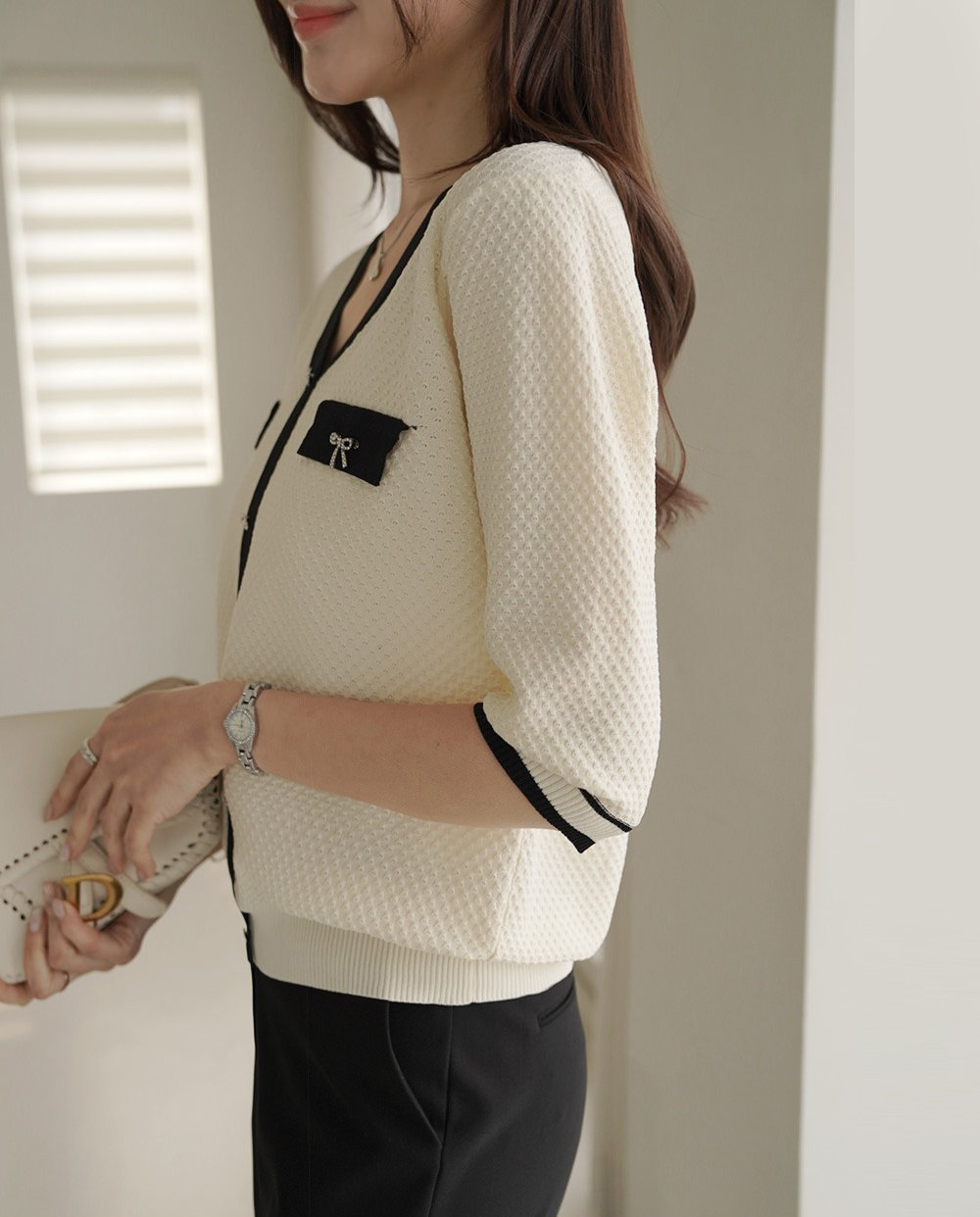 簡約甜美撞色針織上衣,KOREA,360635,簡約甜美撞色針織上衣,領500,999免運