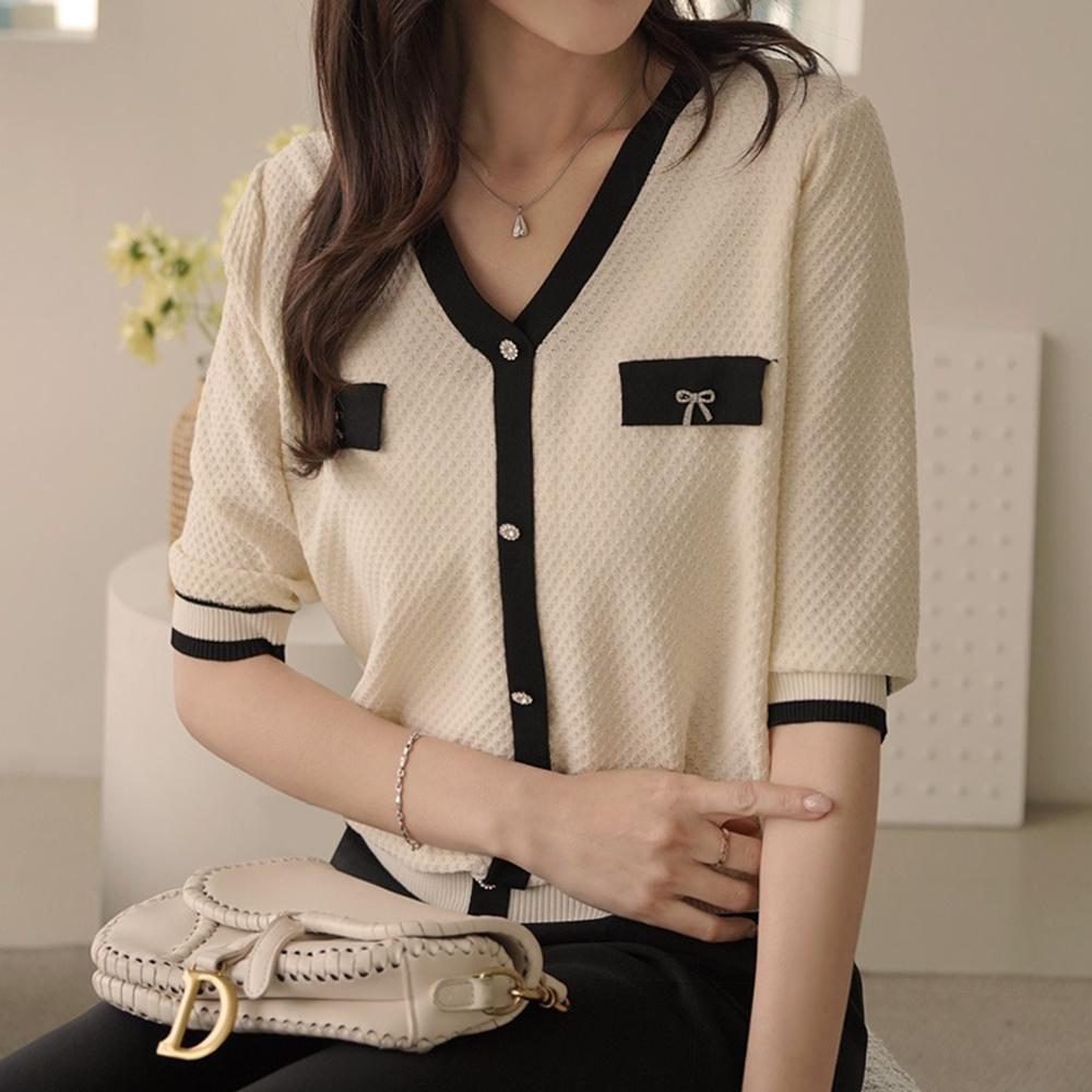 簡約甜美撞色針織上衣