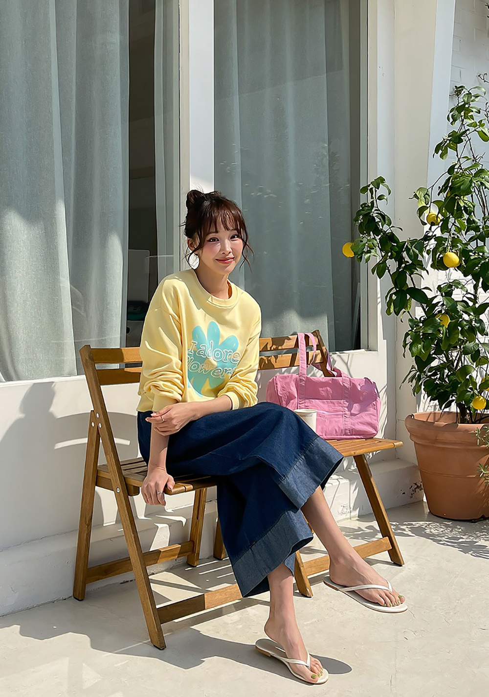 撞色下擺牛仔布寬褲,KOREA,361374,撞色下擺牛仔布寬褲,領500,999免運