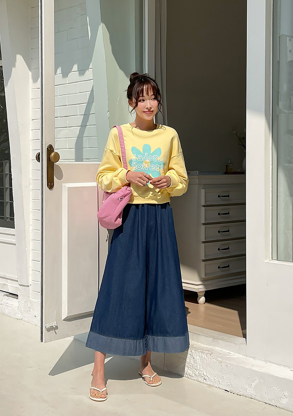 撞色下擺牛仔布寬褲,KOREA,361374,撞色下擺牛仔布寬褲,領500,999免運