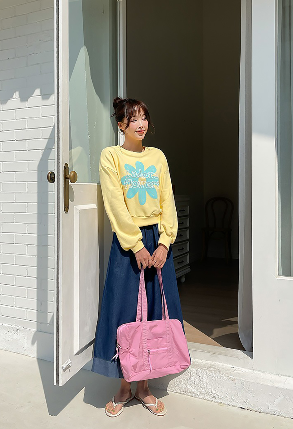 撞色下擺牛仔布寬褲,KOREA,361374,撞色下擺牛仔布寬褲,領500,999免運