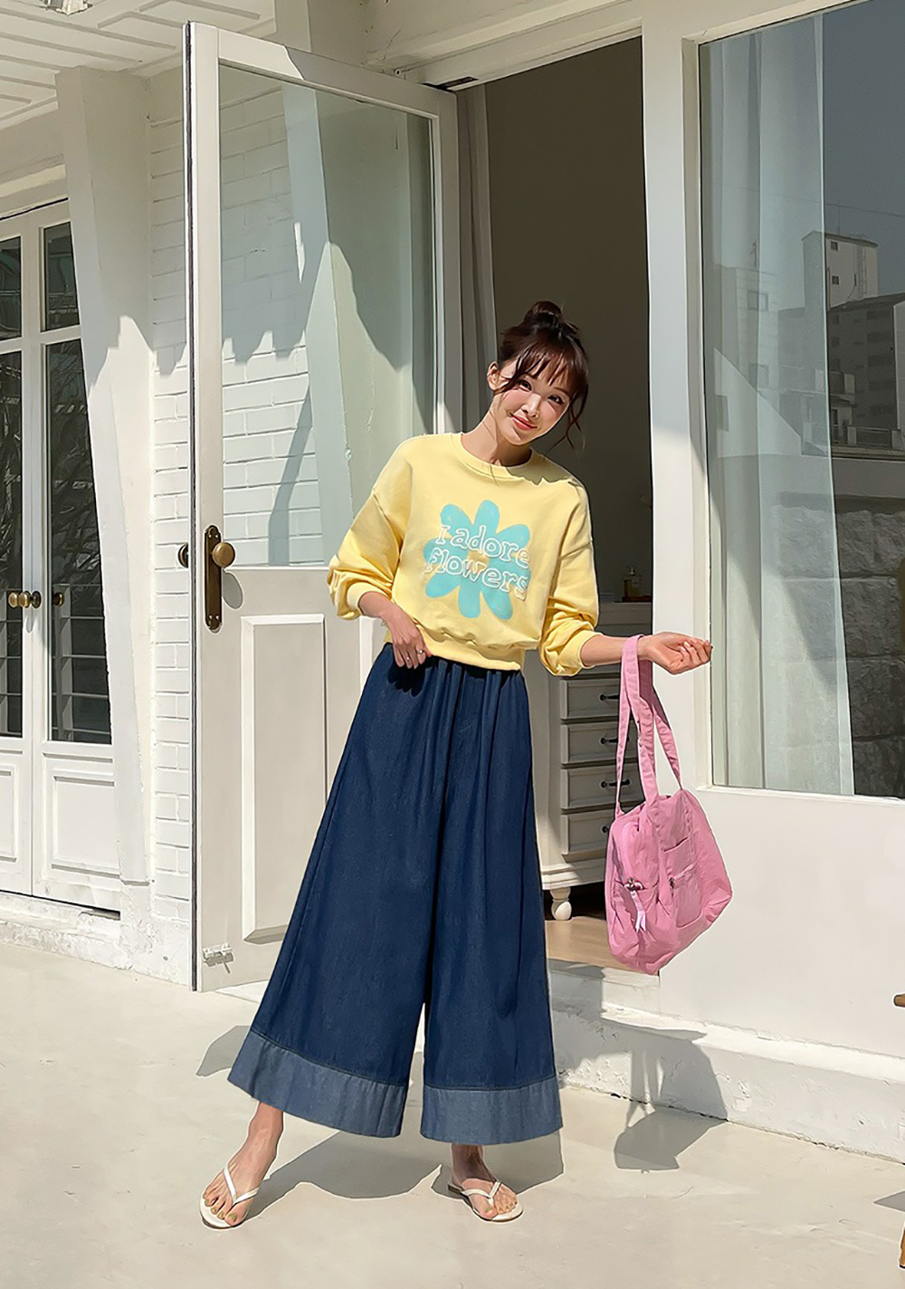 撞色下擺牛仔布寬褲,KOREA,361374,撞色下擺牛仔布寬褲,領500,999免運