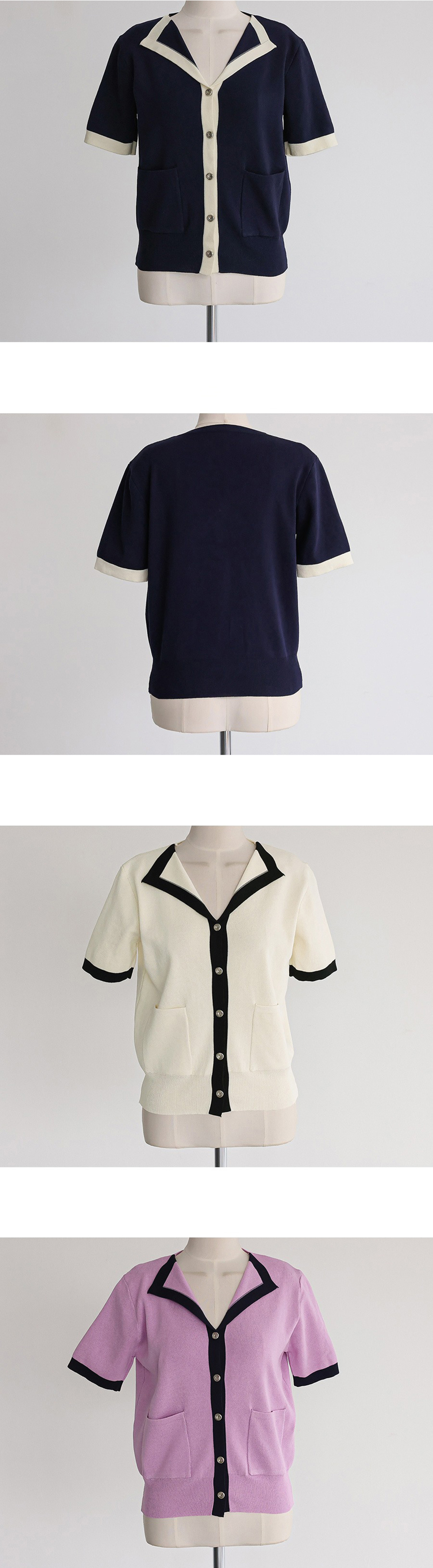 撞色翻領銀釦開襟上衣,KOREA,361586,撞色翻領銀釦開襟上衣,999免運,領500