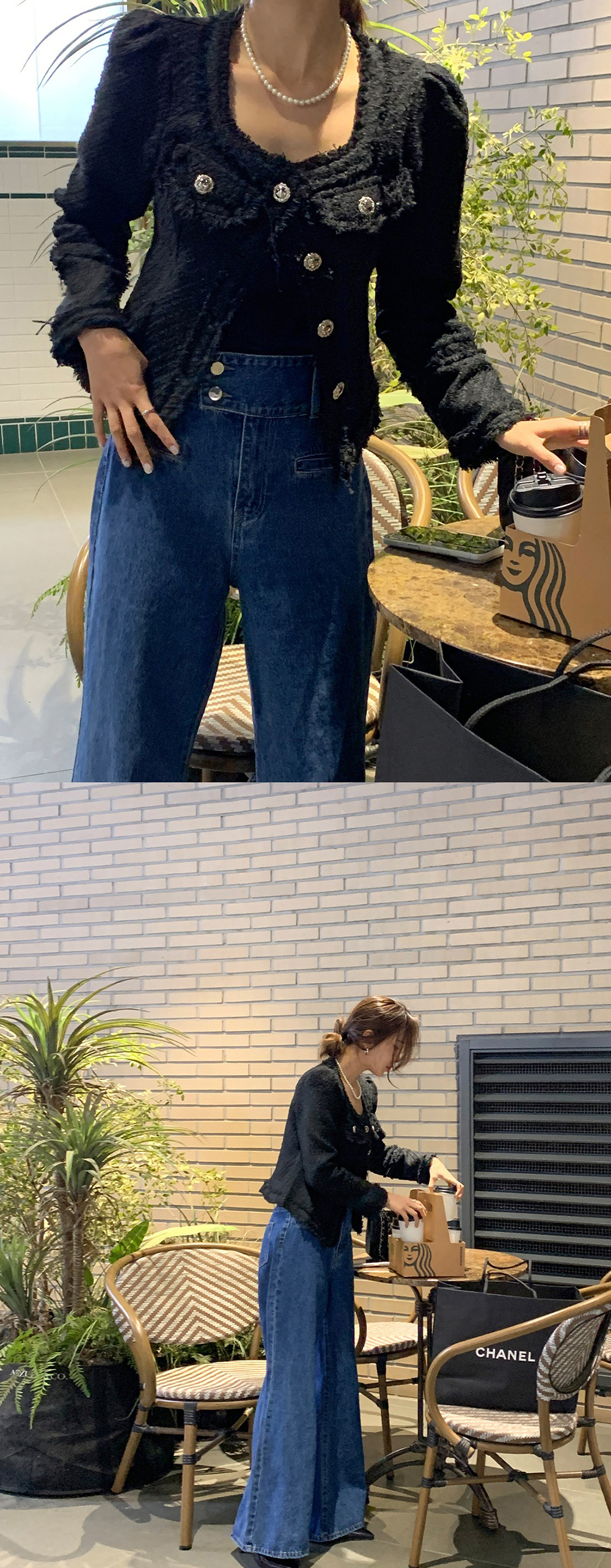 高腰雙排釦喇叭牛仔褲,KOREA,361837,高腰雙排釦喇叭牛仔褲,領500,999免運