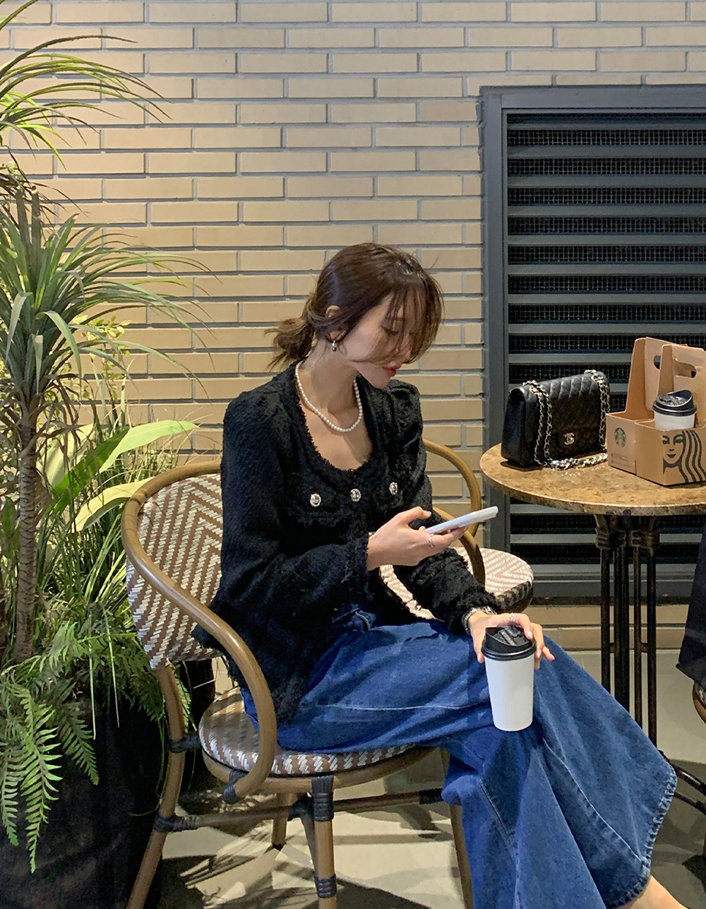 高腰雙排釦喇叭牛仔褲,KOREA,361837,高腰雙排釦喇叭牛仔褲,領500,999免運