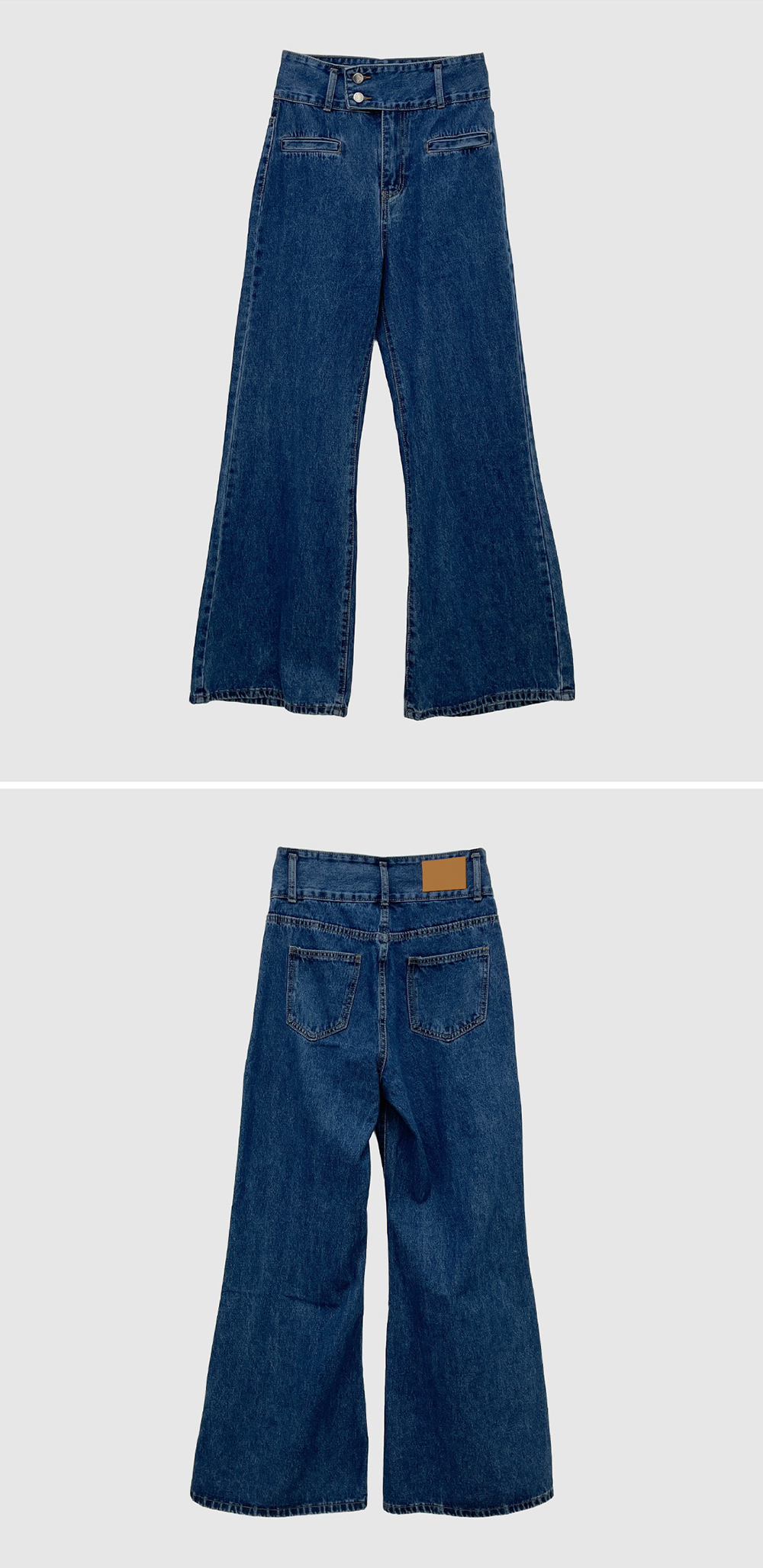 高腰雙排釦喇叭牛仔褲,KOREA,361837,高腰雙排釦喇叭牛仔褲,領500,999免運