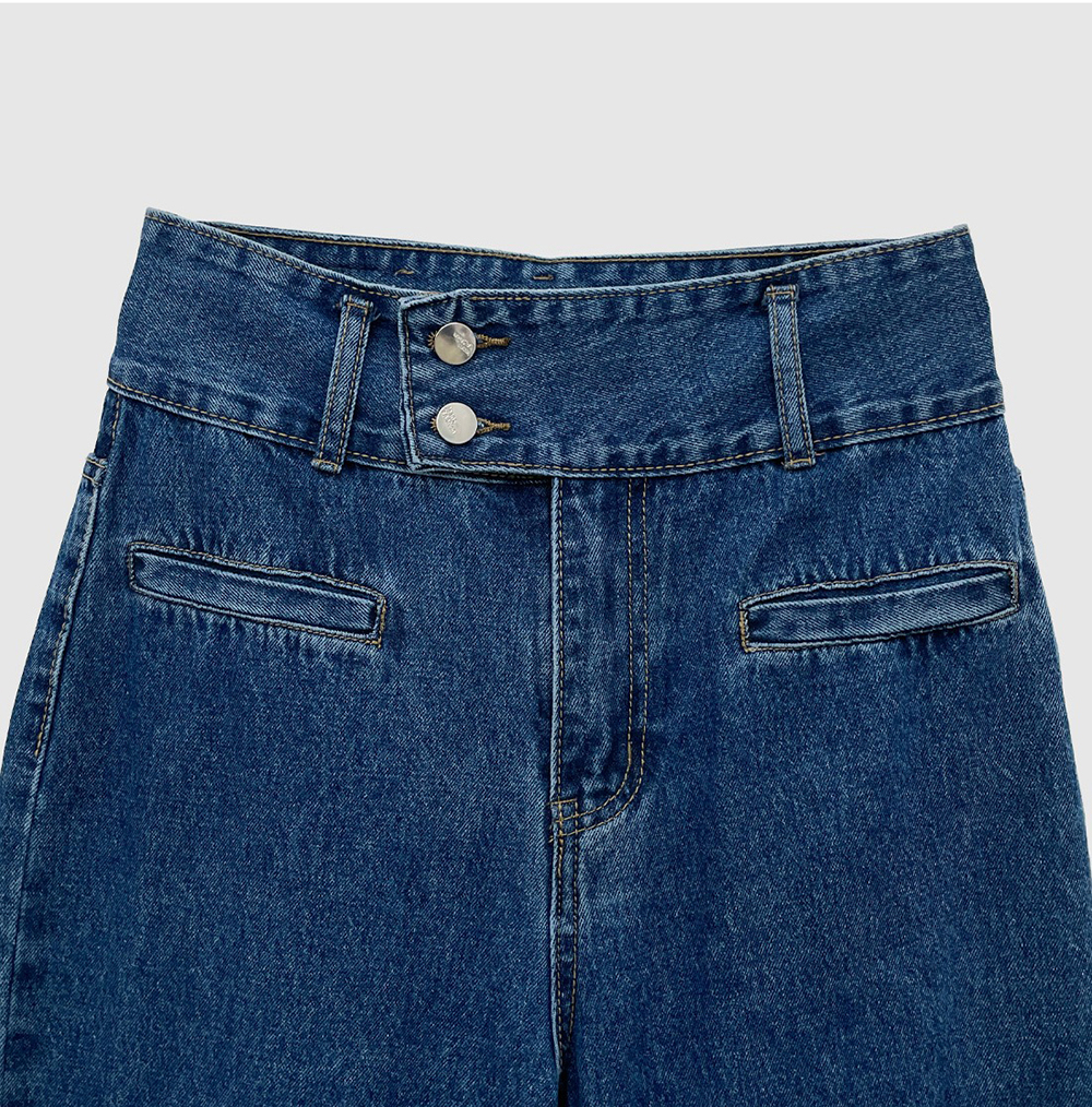 高腰雙排釦喇叭牛仔褲,KOREA,361837,高腰雙排釦喇叭牛仔褲,領500,999免運