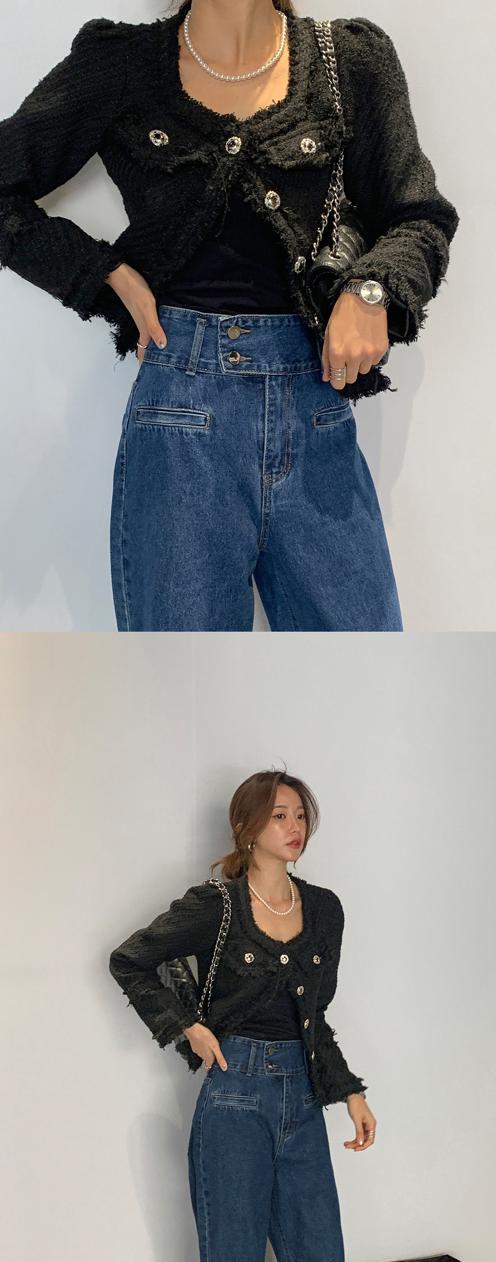 高腰雙排釦喇叭牛仔褲,KOREA,361837,高腰雙排釦喇叭牛仔褲,領500,999免運